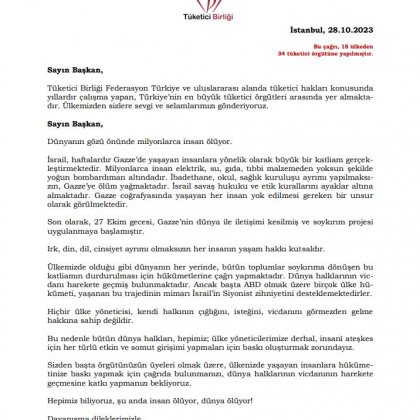 <font color='#000000'>Tüketici Birliği Federasyonu’ndan 18 ülkeden 34 tüketici örgütüne mektup; “İnsan ölüyor!''</font>